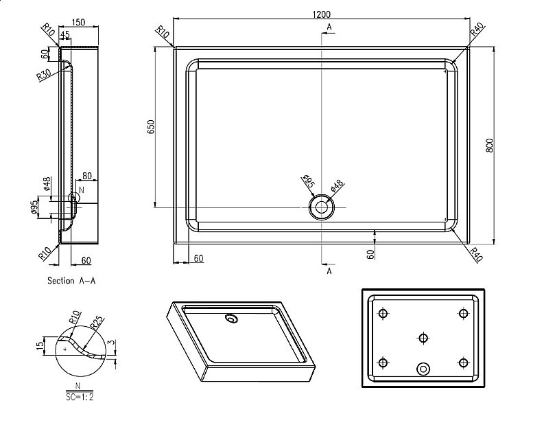 Душевой поддон Azario P1812 120х80 купить в интернет-магазине Sanbest