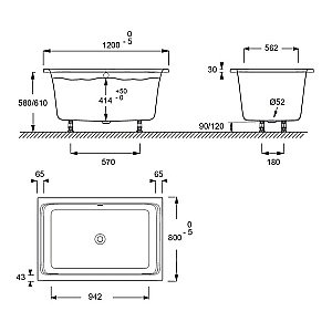 Ванна акриловая Jacob Delafon CAPSULE 120х80 купить в интернет-магазине Sanbest