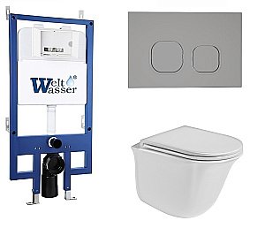 Унитаз с инсталляцией WeltWasser BAMBERG 545+TELBACH 004 GL-WT+BAMBERG CR белый/кнопка хром, безободковый, с крышкой микролифт купить в интернет-магазине Sanbest