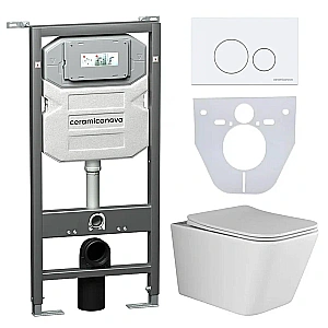 Унитаз подвесной Ceramica Nova Metric Rimless CN3007_1001W безободковый, с крышкой микролифт, с инсталляцией и белой кнопкой купить в интернет-магазине Sanbest