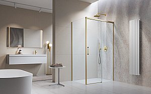 Душевой уголок Radaway Idea Brushed Gold KDJ 150х90 R стекло прозрачное/профиль брашированное золото купить в интернет-магазине Sanbest