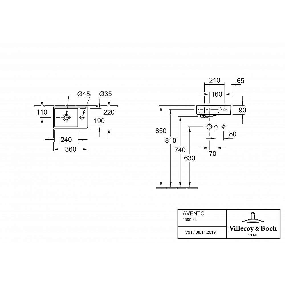Раковина Villeroy&Boch Avento 43003L01 альпийский белый купить в интернет-магазине Sanbest