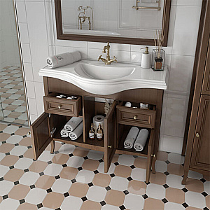 Тумба с раковиной Caprigo Lion 105 три двери, два ящика, античный орех для ванной в интернет-магазине Sanbest