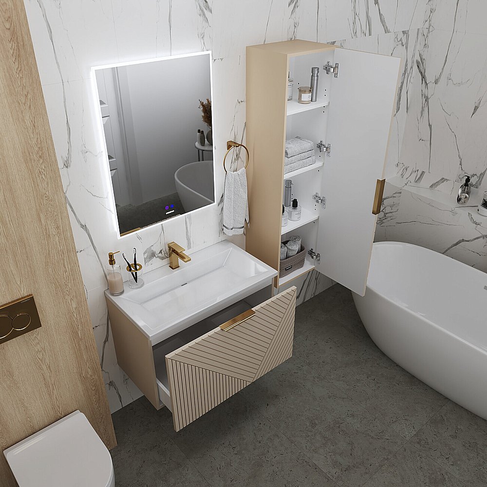 Пенал подвесной Grossman Блисс 37 303547 бежевый матовый для ванной в интернет-магазине сантехники Sanbest