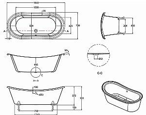Ванна акриловая Burlington Bateau T10F 164x70 купить в интернет-магазине Sanbest