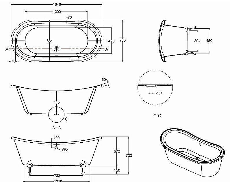 Ванна акриловая Burlington Bateau T10F 164x70 купить в интернет-магазине Sanbest