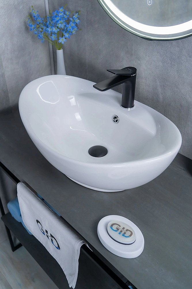 Раковина накладная Gid Lago 59 N9018 51107 белая купить в интернет-магазине Sanbest