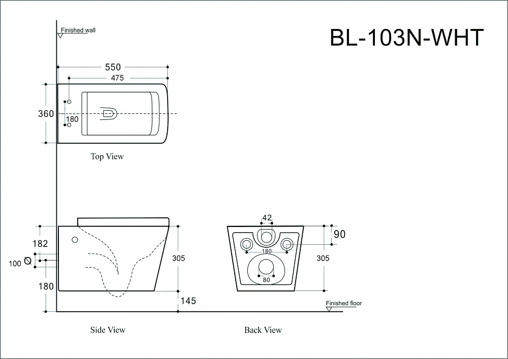 Унитаз подвесной Aquanet Rimless Tavr-W BL-103N-WHT с крышкой микролифт, безободковый купить в интернет-магазине Sanbest