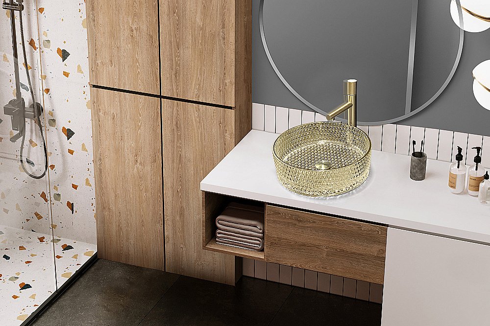 Раковина накладная ABBER Glas AK2301GG золото купить в интернет-магазине Sanbest