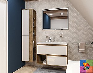 Тумба с раковиной Эстет Monaco Wood 90 подвесная 2 ящика/любой цвет тумбы и раковины с блестками под заказ для ванной в интернет-магазине Sanbest