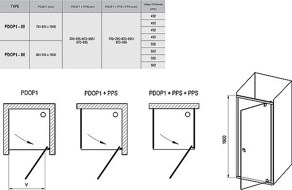 Душевая дверь Ravak Pivot PDOP1-90 профиль сатин купить в интернет-магазине Sanbest