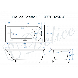 Ванна Delice Scandi DLR330025R-G 170х70 белая/ручки хром купить в интернет-магазине Sanbest