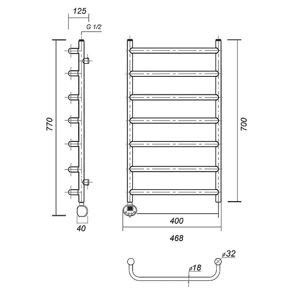 Полотенцесушитель электрический Domoterm Стефано П7 400x700 E хром купить в интернет-магазине сантехники Sanbest