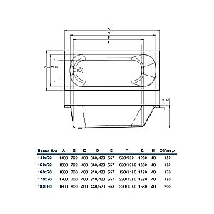 Ванна акриловая Koller Pool Round Arc 180X80 ROUNDARC180X80 белая купить в интернет-магазине Sanbest