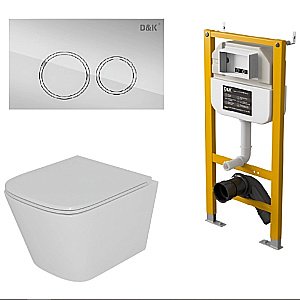 Унитаз подвесной с инсталляцией D&K Berlin DS1431621 белый/кнопка белая, безободковый, с крышкой микролифт, слив торнадо купить в интернет-магазине Sanbest