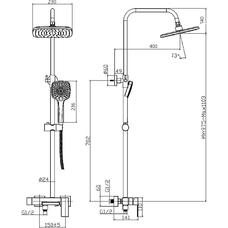 Душевая система Rush Thira TR3635-50 купить в интернет-магазине сантехники Sanbest