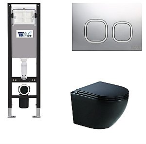 Унитаз с инсталляцией WeltWasser AMBERG 350 + MERZBACH 041 XL MT-BL + AMBERG RD-MT CR черный матовый/кнопка матовый хром купить в интернет-магазине Sanbest