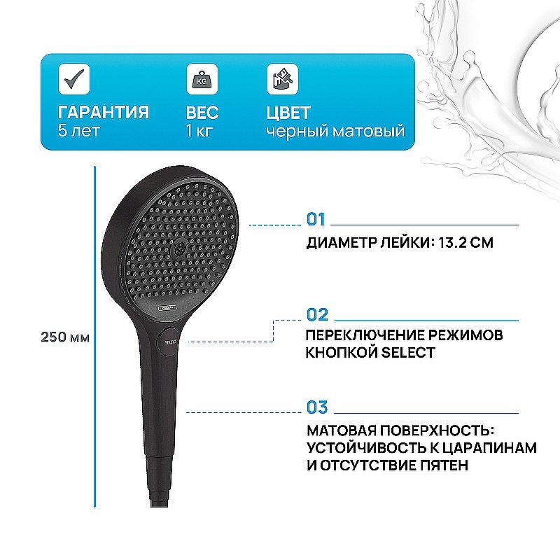 Душевая лейка Hansgrohe Rainfinity 26864670 черная матовая купить в интернет-магазине сантехники Sanbest