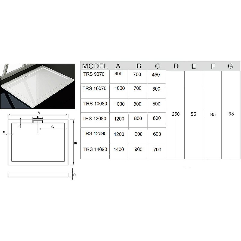 Душевой поддон WeltWasser WW TRS 10000008795 100x70 белый купить в интернет-магазине Sanbest