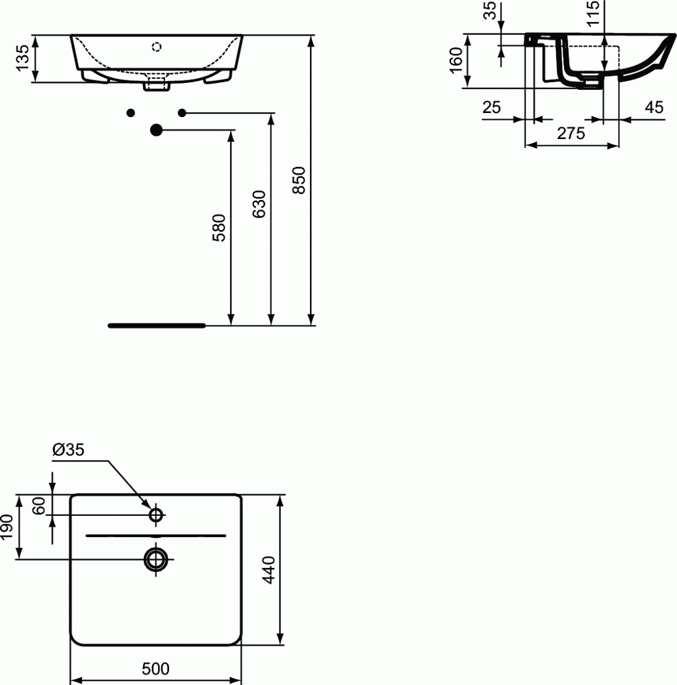 Раковина врезная Ideal Standard Connect Air E030801 купить в интернет-магазине Sanbest