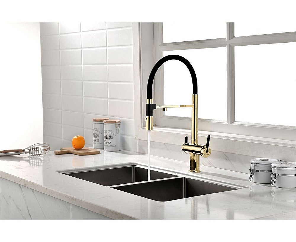 Смеситель для кухни Paulmark Gravity Gr213888-G золото купить в интернет-магазине сантехники Sanbest