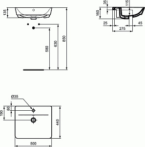 Раковина врезная Ideal Standard Connect Air E030801 купить в интернет-магазине Sanbest