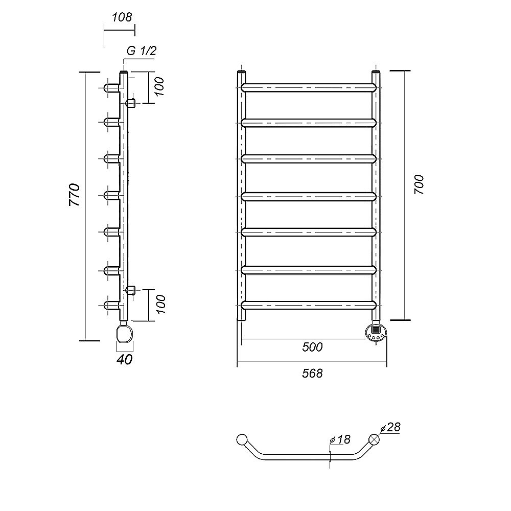 Полотенцесушитель электрический Domoterm Лаура П7 500x700 АБР E бронза купить в интернет-магазине сантехники Sanbest