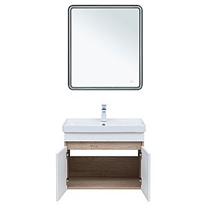 Тумба с раковиной Aquanet Оптима 70 344800+301804 светлый дуб/белый сатин для ванной в интернет-магазине Sanbest