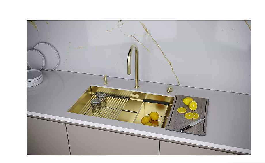 Смеситель для кухни Paulmark Estetica Es218006-LG светлое золото купить в интернет-магазине сантехники Sanbest