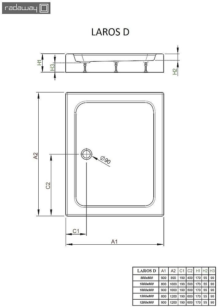 Душевой поддон Radaway Laros D SLD91017-01 100х90 белый купить в интернет-магазине Sanbest