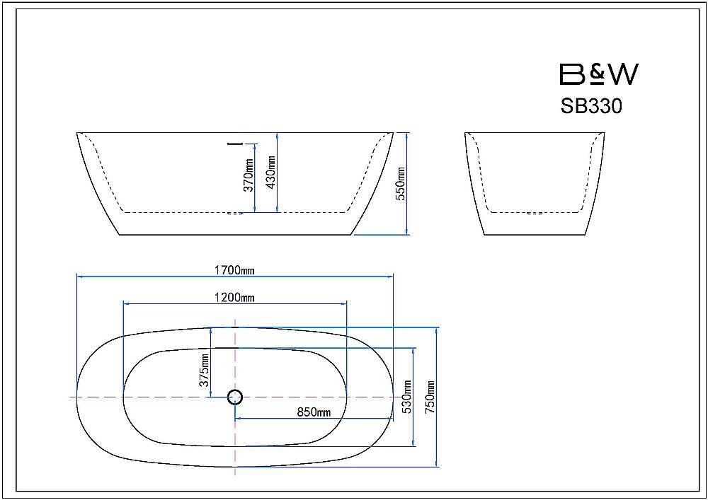 Ванна Black&White Swan 170х75 SB330 Grey серая купить в интернет-магазине Sanbest