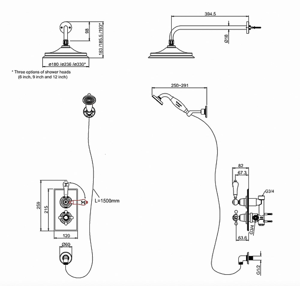 Душевая система Burlington Trent TF2S+V17 купить в интернет-магазине сантехники Sanbest