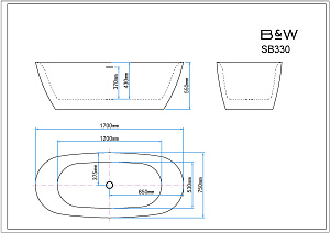 Ванна Black&White Swan 170х75 SB330 Grey серая купить в интернет-магазине Sanbest