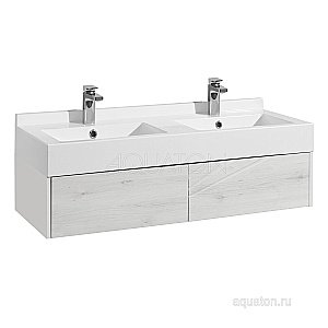 Тумба с раковиной Акватон Сакура 120 с двумя чашами белая глянцевая/ольха наварра для ванной в интернет-магазине Sanbest