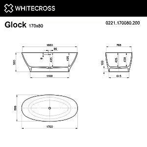 Ванна из искусственного камня WhiteCross Glock 170x80 0221.170080.200 белая матовая купить в интернет-магазине Sanbest