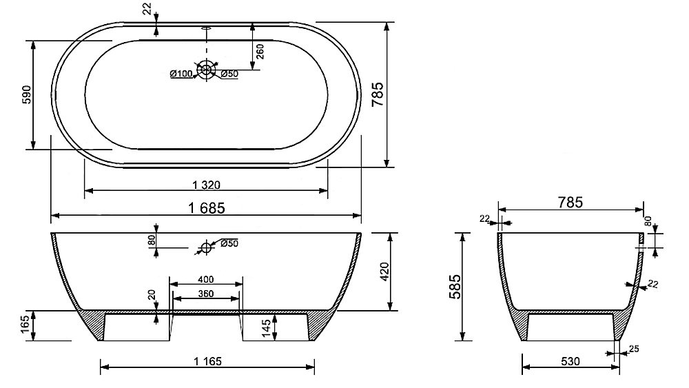 Ванна Taliente Nemi Matt NE16878Matt 168х78,5 белая матовая купить в интернет-магазине Sanbest