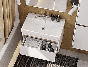 Тумба с раковиной Акватон Марти 70 белая/дуб эндгрейн для ванной в интернет-магазине Sanbest