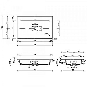 Раковина Эстет Каре люкс 70 ФР-00006055 белая купить в интернет-магазине Sanbest