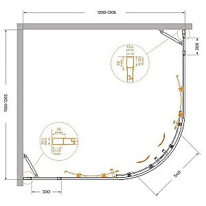 Душевой уголок Cezares Molveno 120x130 RH-22-130/120-C-BORO-IV стекло прозрачное/профиль золото брашированное купить в интернет-магазине Sanbest
