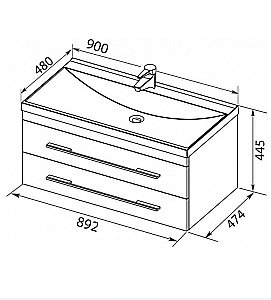 Тумба с раковиной Aquanet Верона 90/Aquanet Нота-90 подвесная с 2 ящиками белая глянцевая для ванной в интернет-магазине Sanbest