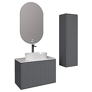 Тумба с раковиной подвесная Grossman КРИСТАЛЛ 80 с 1 ящ, графит матовая/столешница белая глянец для ванной в интернет-магазине Sanbest