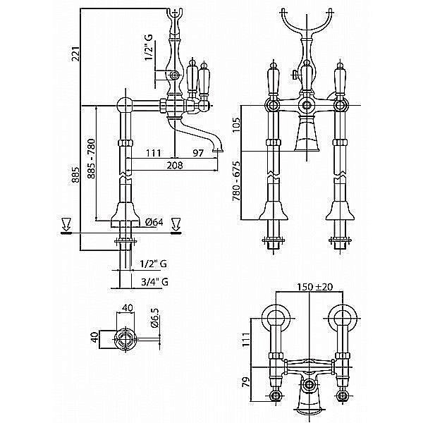 Смеситель для ванны Cezares FIRST-VDPS-01-Bi хром купить в интернет-магазине сантехники Sanbest