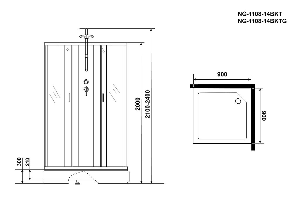 Душевая кабина Niagara Classic NG-1108-14BKT 90x90 купить в интернет-магазине Sanbest
