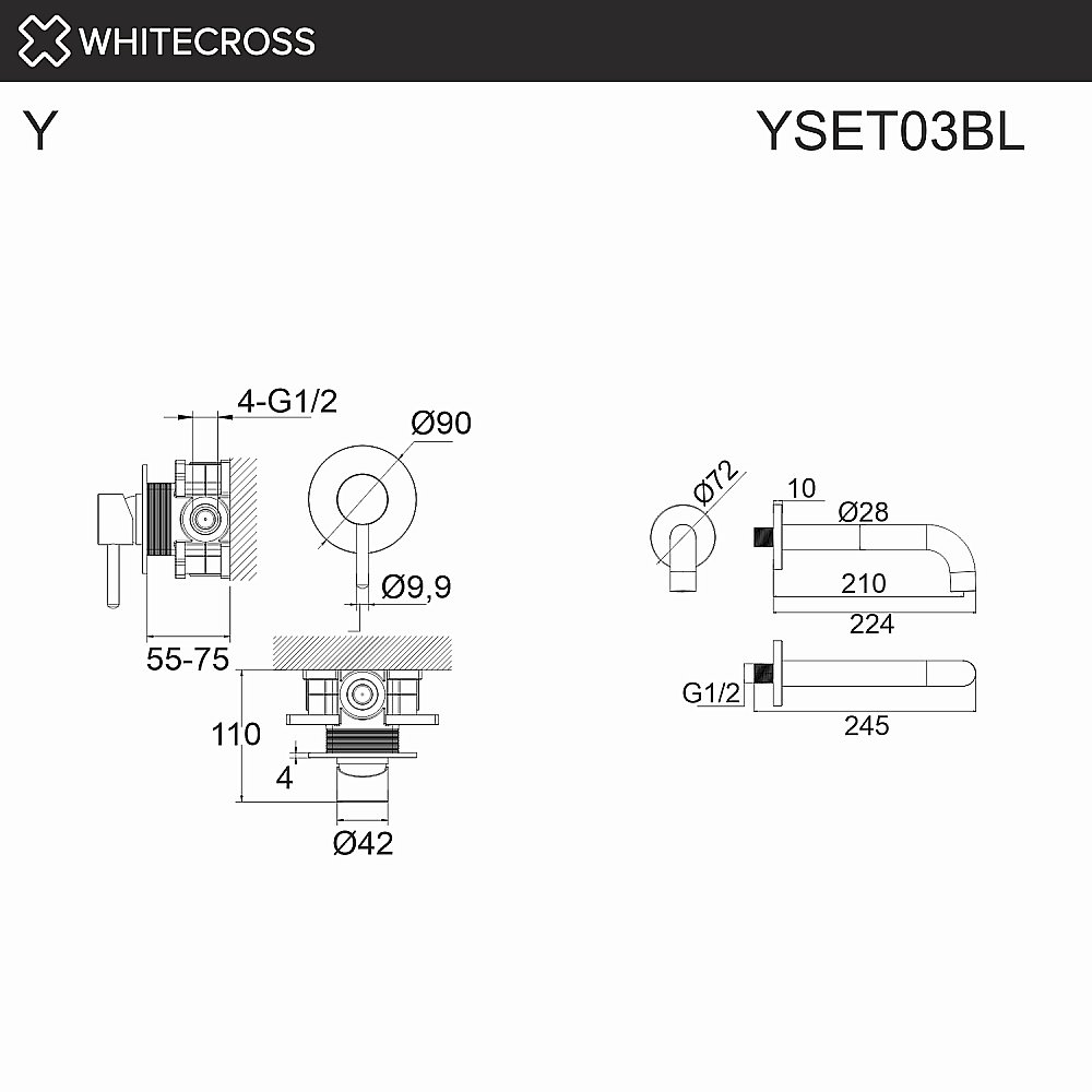 Смеситель для ванны WhiteCross Y YSET03BL черный купить в интернет-магазине сантехники Sanbest