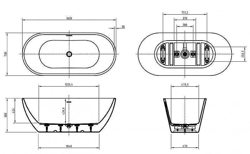Ванна акриловая BelBagno UNO 160х73 купить в интернет-магазине Sanbest