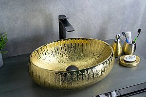 Раковина накладная Gid Lago 48 9030g 52234 золото купить в интернет-магазине Sanbest