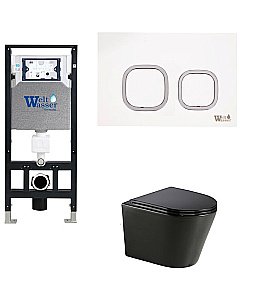 Унитаз с инсталляцией WeltWasser AMBERG 506+SALZBACH 043 GL-BL+AMBERG RD-WT черный/кнопка белая, безободковый, с крышкой микролифт, слив торнадо купить в интернет-магазине Sanbest
