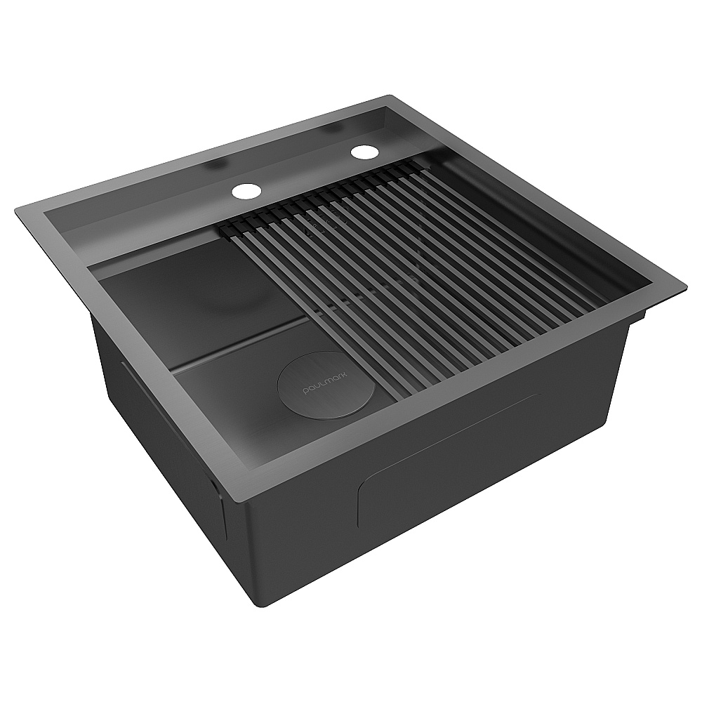 Кухонная мойка Paulmark KRONER-STEP PM345151-GM вороненая сталь купить в интернет-магазине сантехники Sanbest