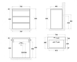 Тумба с раковиной Art&Max Family-M 75 напольная, железный камень для ванной в интернет-магазине Sanbest