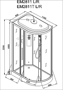 Душевая кабина AvaCan EM Серия EM2811 N 110х80 без крыши купить в интернет-магазине Sanbest